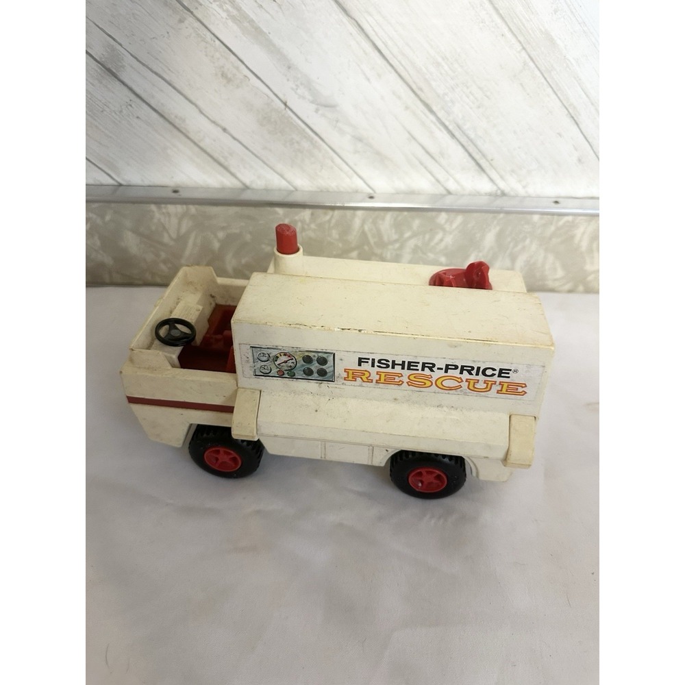 Vintage 1974 Fisher-Price Rescue Truck Plastic Crane Vehicle Toy Ambulance